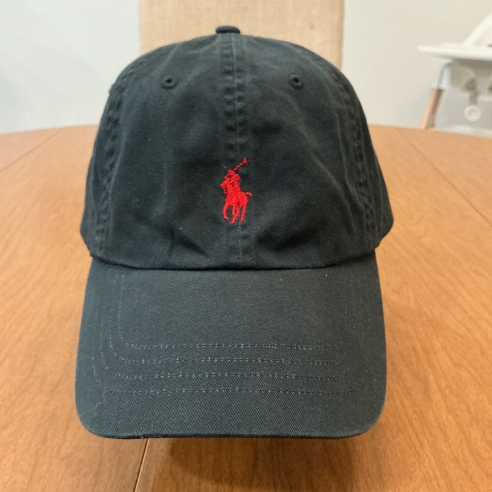 Y2K Polo Ralph Lauren Baseball Cap Mens OS Black Red Pony Logo Urban Hat Preppy